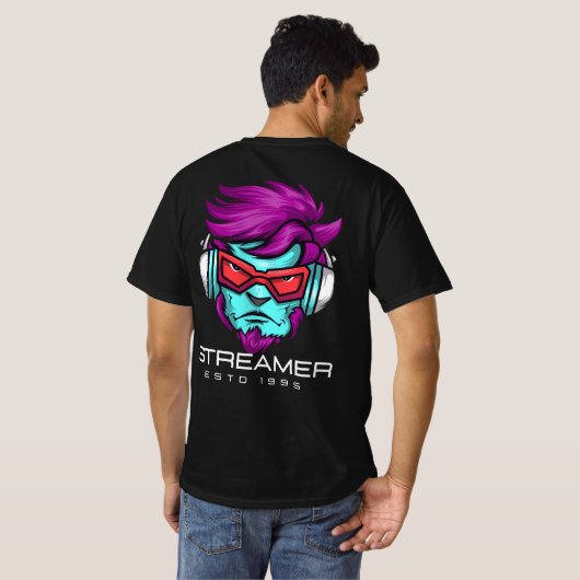 Streamer Head  printed  man's T-Shirt (Schwarz voll)