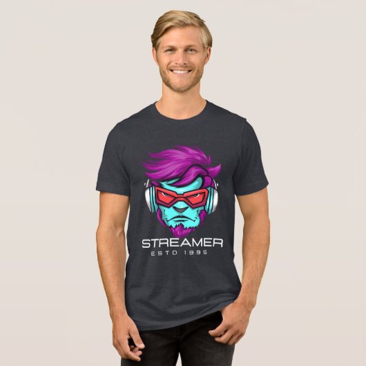 Streamer Kopf Bedruckt Tri-Blend Shirt (Vorderseite voll)