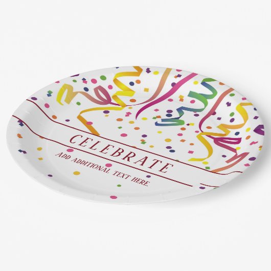 Streamer und Confetti-Papierplatte Pappteller (Schrägansicht)