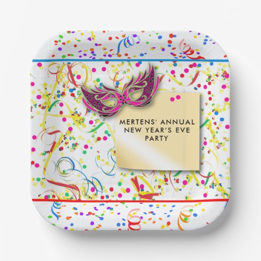 Streamers & Confetti Silvester-Party Pappteller (Vorderseite)