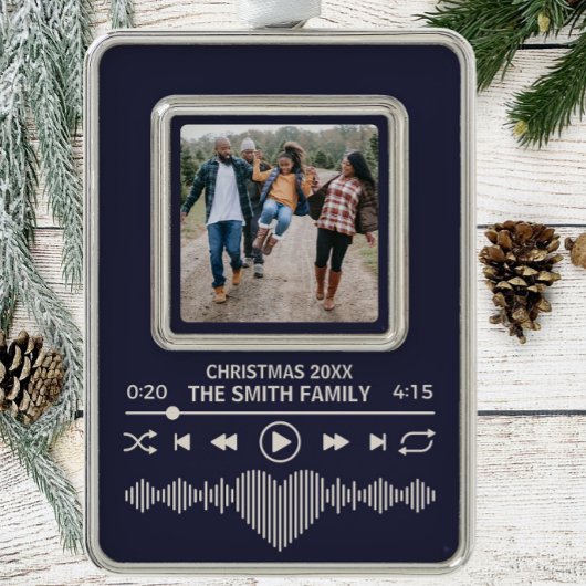 Streaming Music Player Blue Foto Holiday Rahmen-Ornament Silber