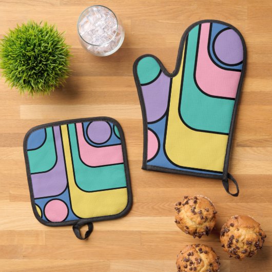 Streamline Moderne Retro Style Geometric Design Ofenhandschuh & Topflappen-Set (Oben Unten)