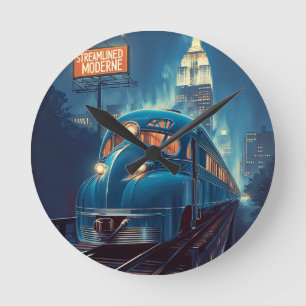 Streamline Moderne Vintag New York Express Runde Wanduhr