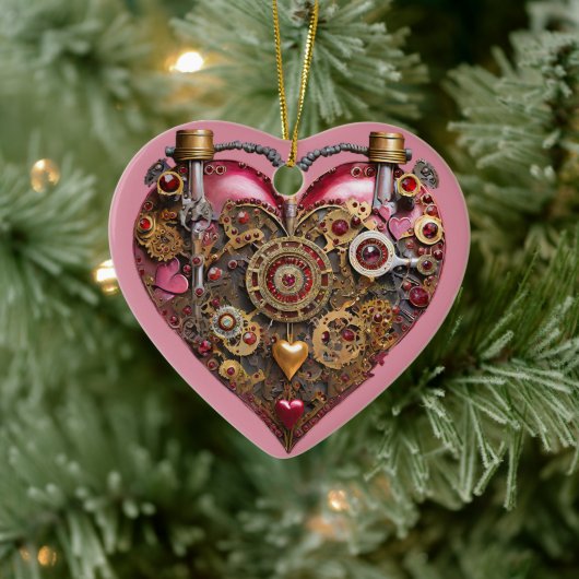 Streampunk Heart Ruby Valentine Keramik Ornament (Baum)