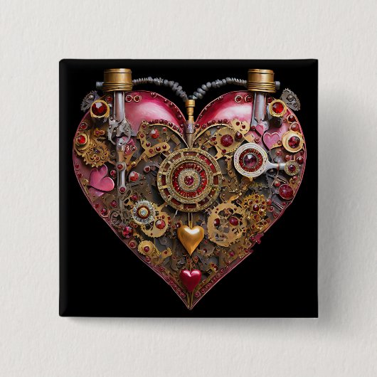 Streampunk-Herz-Rubin-Valentinstag Button (Vorderseite)