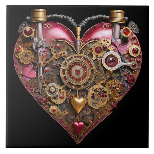 Streampunk-Herz-Rubin-Valentinstag Fliese (Vorderseite)