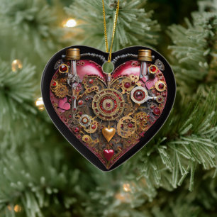 Streampunk-Herz-Rubin-Valentinstag Keramik Ornament