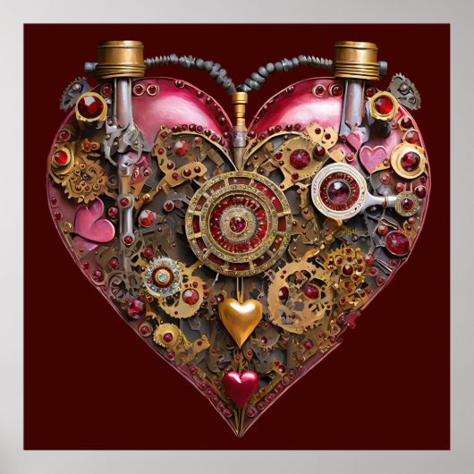 Streampunk-Herz-Rubin-Valentinstag Poster (Vorne)