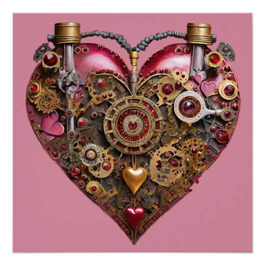 Streampunk-Herz-Rubin-Valentinstag Poster (Vorderseite)