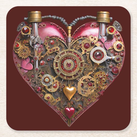 Streampunk-Herz-Rubin-Valentinstag Rechteckiger Pappuntersetzer (Vorderseite)