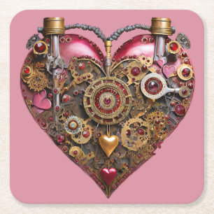 Streampunk-Herz-Rubin-Valentinstag Rechteckiger Pappuntersetzer