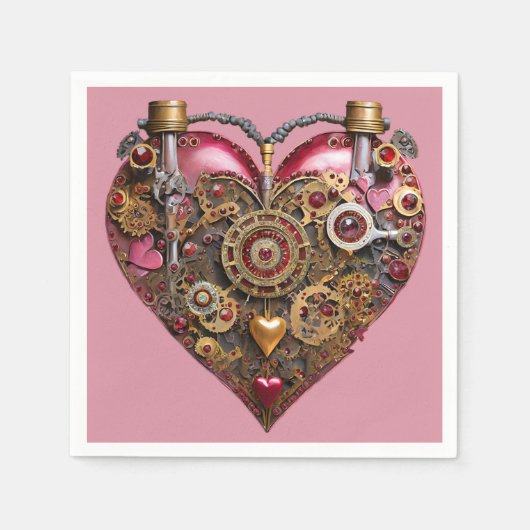 Streampunk-Herz-Rubin-Valentinstag Serviette (Vorderseite)
