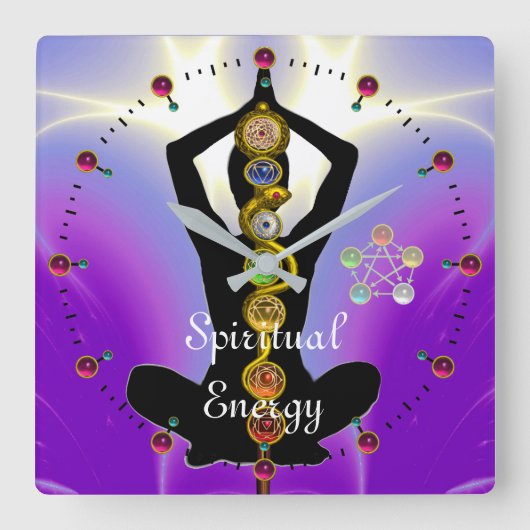 STRECKE VON ASCLEPIUS 7 CHAKRAS, YOGA LOTUS POSE L QUADRATISCHE WANDUHR (Vorderseite)