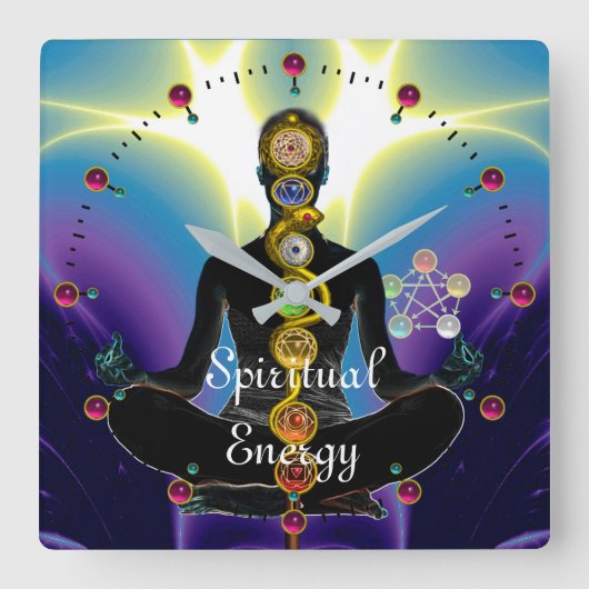 STRECKE VON ASCLEPIUS 7 CHAKRAS, YOGA LOTUS POSE L QUADRATISCHE WANDUHR (Vorderseite)