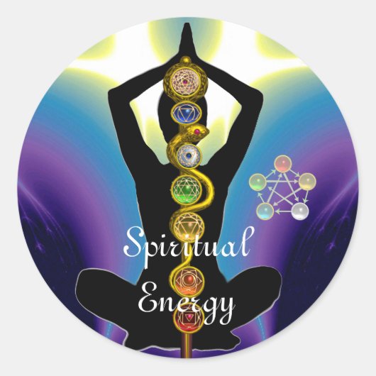 STRECKE VON ASCLEPIUS 7 CHAKRAS, YOGA LOTUS POSE L RUNDER AUFKLEBER (Vorderseite)