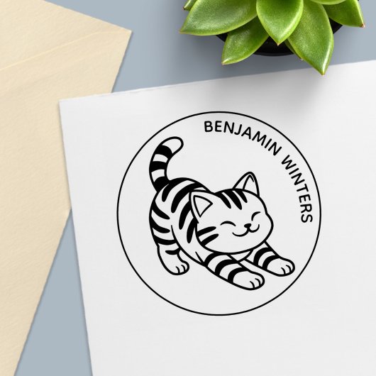 Strecken Tabby-Katze benutzerdefinierter Text Permastempel