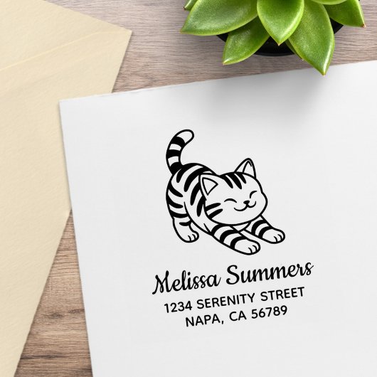 Streckende Getigertkatze Adresse Gummistempel