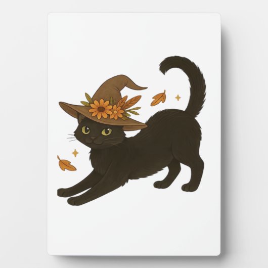 Streckende schwarze Katze – Witchy Herbst-Klassike Fotoplatte (Vorderseite)