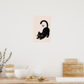 Streckendes schwarzes Katzenkunstwerk – Minimalist Poster (Küche)