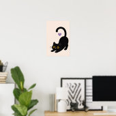 Streckendes schwarzes Katzenkunstwerk – Minimalist Poster (Heimbüro)