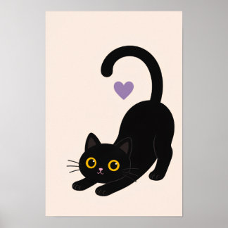 Streckendes schwarzes Katzenkunstwerk – Minimalist Poster