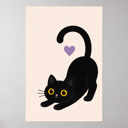 Streckendes schwarzes Katzenkunstwerk – Minimalist Poster (Vorne)