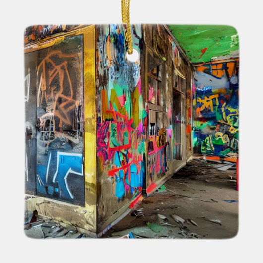 Street Art Abandoned Gebäude Personalisiert Keramikornament (Vorderseite)