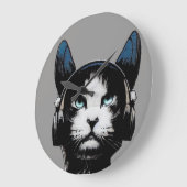 Street Art Cat With Headphones Clock Große Wanduhr (Winkel)