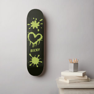 Street Art Herz Name Acid Grün Spritzer Skateboard