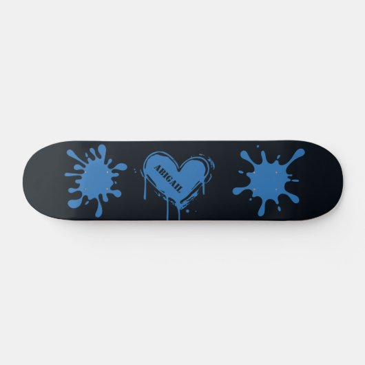 Street Art Herz Name Azurblauer Spritzer Skateboard (Horizontal)