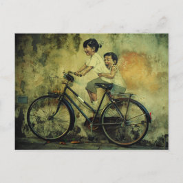 Street Art Postcard / kids on bike / penang Postkarte