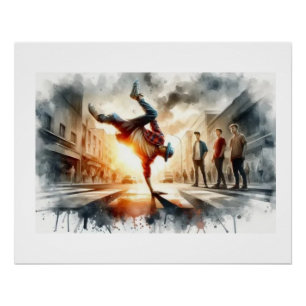 Street Breakdance bei Sonnenuntergang, Poster