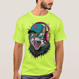Street Cat DJ Attitude – Bold Streetwear Art T-Shirt