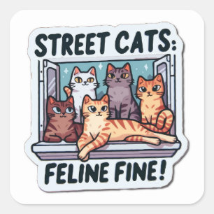 Street Cats Feline Fine Quadratischer Aufkleber