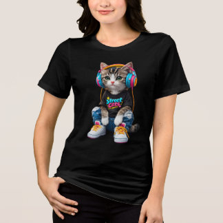 Street Cats – Hip Hop Kitten Grafik T-Shirt Tri-Blend Shirt
