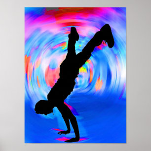 Street Dancing, Silhouette, Blues/Reds/Rosa Shades Poster