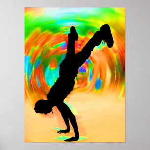 Street Dancing, Silhouette, Green/Orange/Yellows Poster