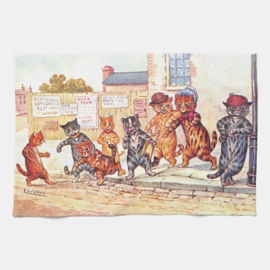 Street Fight Cats by Louis Wain Teetuch Geschirrtuch (Horizontal)
