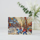 Street Hockey mit 3 Jungen Postkarte (Stehend Vorderseite)