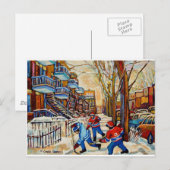 Street Hockey mit 3 Jungen Postkarte (Vorne/Hinten)