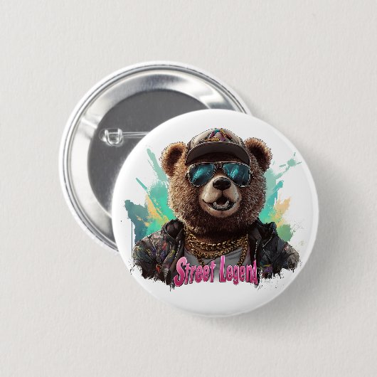 Street Legend Bear - Cooles Grafikdesign Button (Vorne & Hinten)