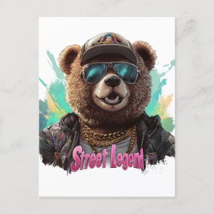 Street Legend Bear - Cooles Grafikdesign Postkarte