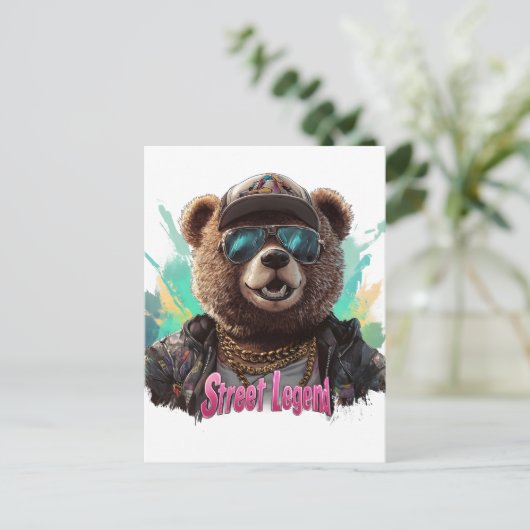 Street Legend Bear - Cooles Grafikdesign Postkarte (Stehend Vorderseite)