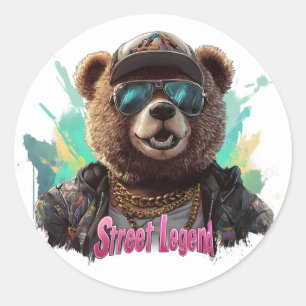 Street Legend Bear - Cooles Grafikdesign Runder Aufkleber