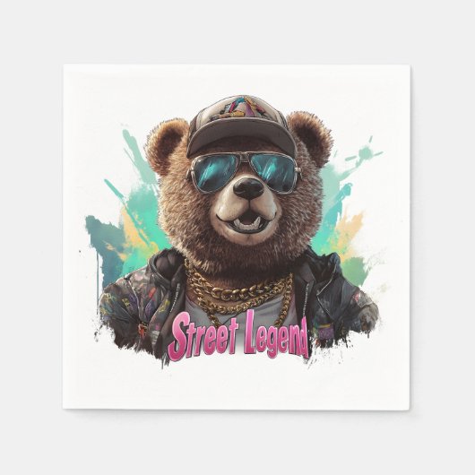 Street Legend Bear - Cooles Grafikdesign Serviette (Vorderseite)