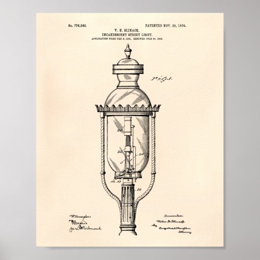 Street Light 1904 Patent Art Old Peper Poster (Vorne)