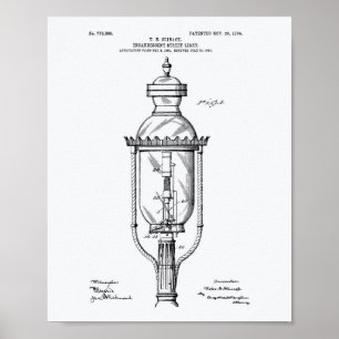 Street Light 1904 Patent Art White Paper Poster