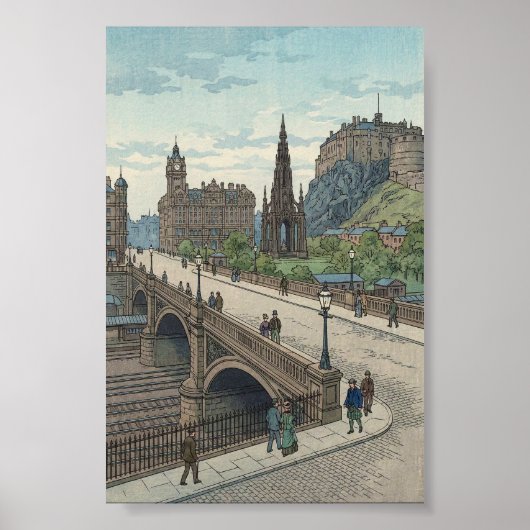Street of Edinburgh Old Town Japanese Woodblock Pr Poster (Vorne)