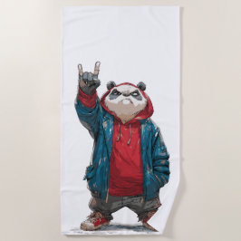 Street Panda Rock-Geste Illustration Strandtuch