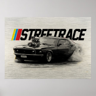 Street Race Muscle Car Supercharger Turbo Burnout Poster